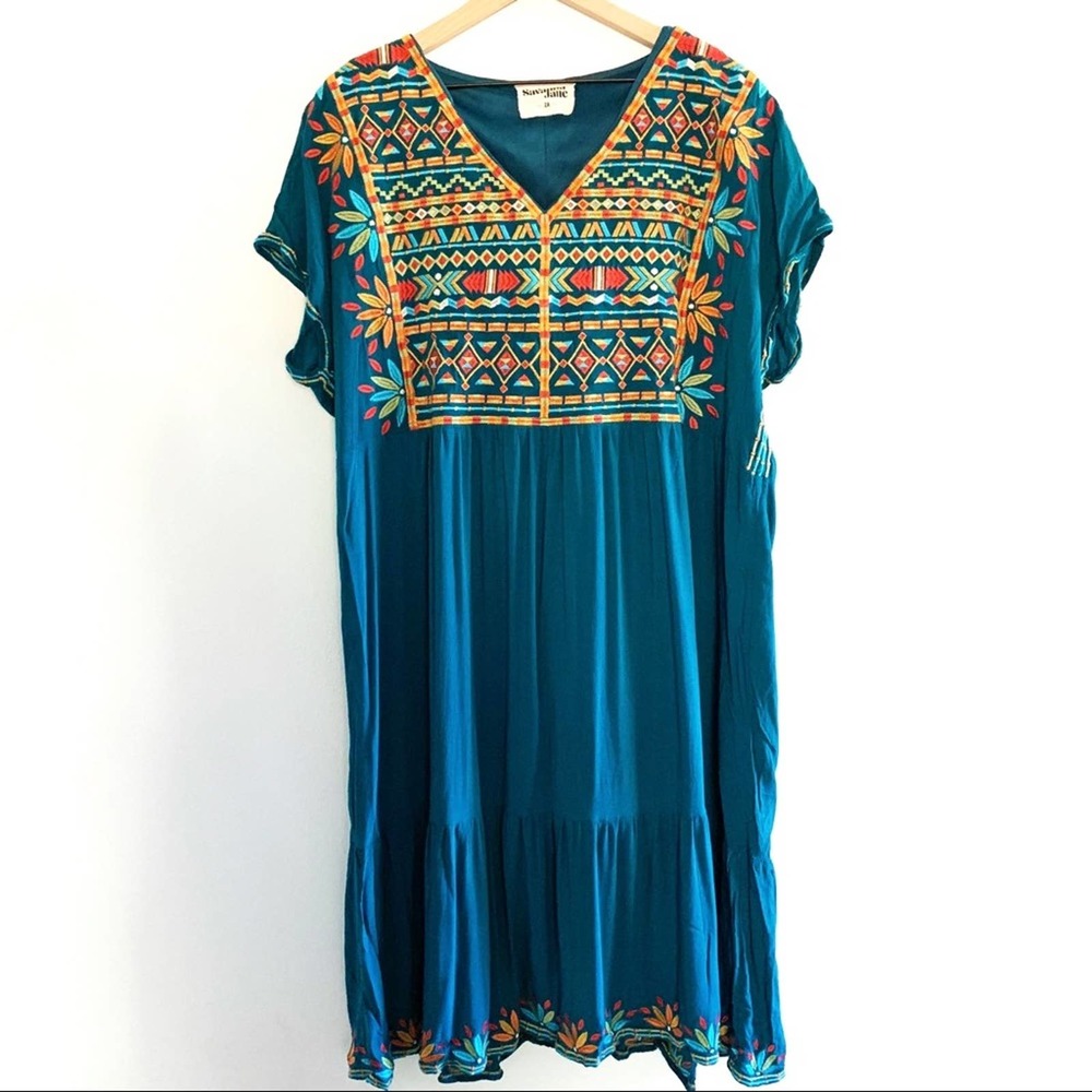 Savanna Jane Plus Boho Teal Dress